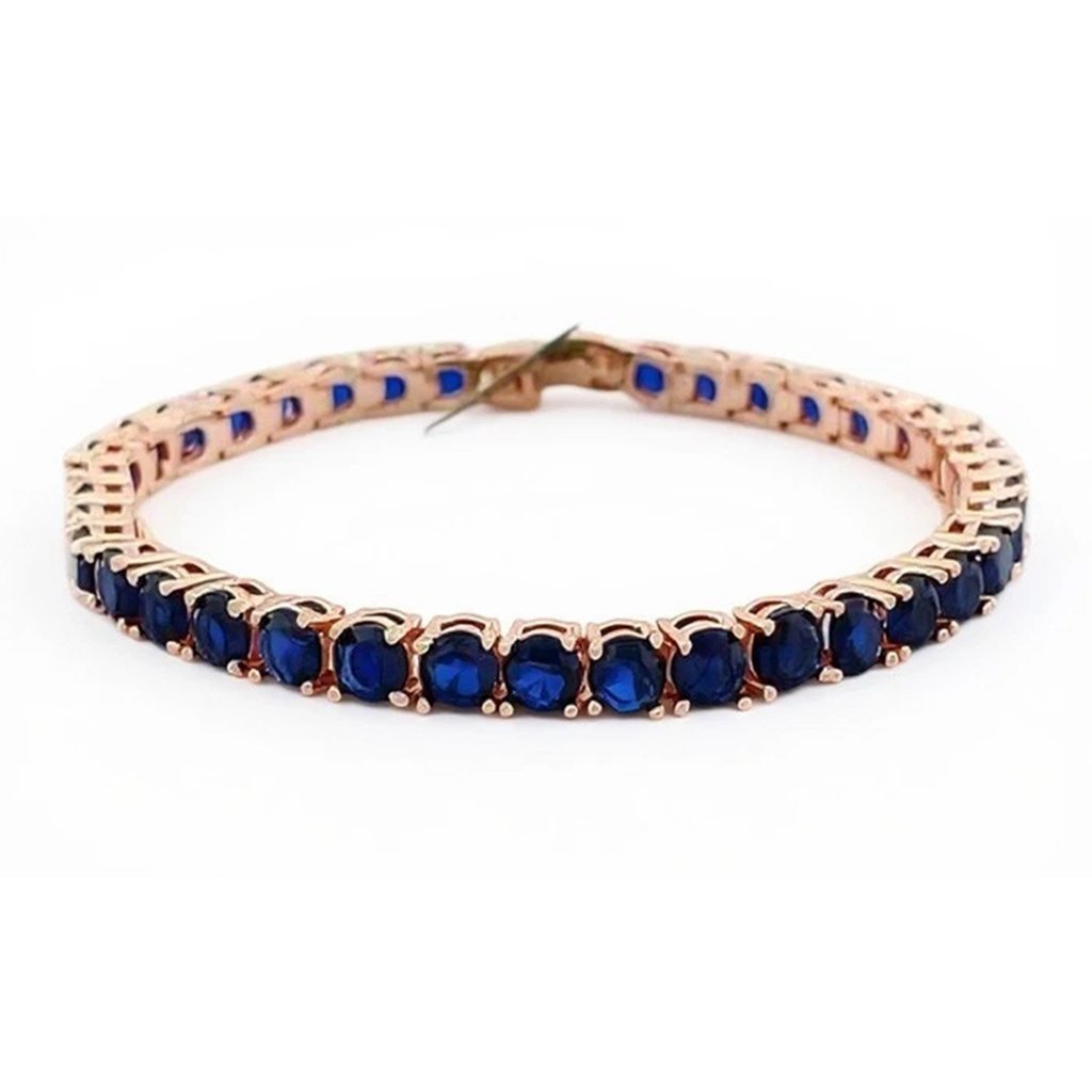 Created 14.55 Cts Blue Sapphire Tennis Bracelet 14k Rose Gold Plated